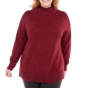 Karen Scott Plus red speckle mock neck sweater NWT 1X